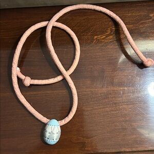 Vintage Flying Colors (1980’s)Pink Rope Necklace with Blue Egg Pendant